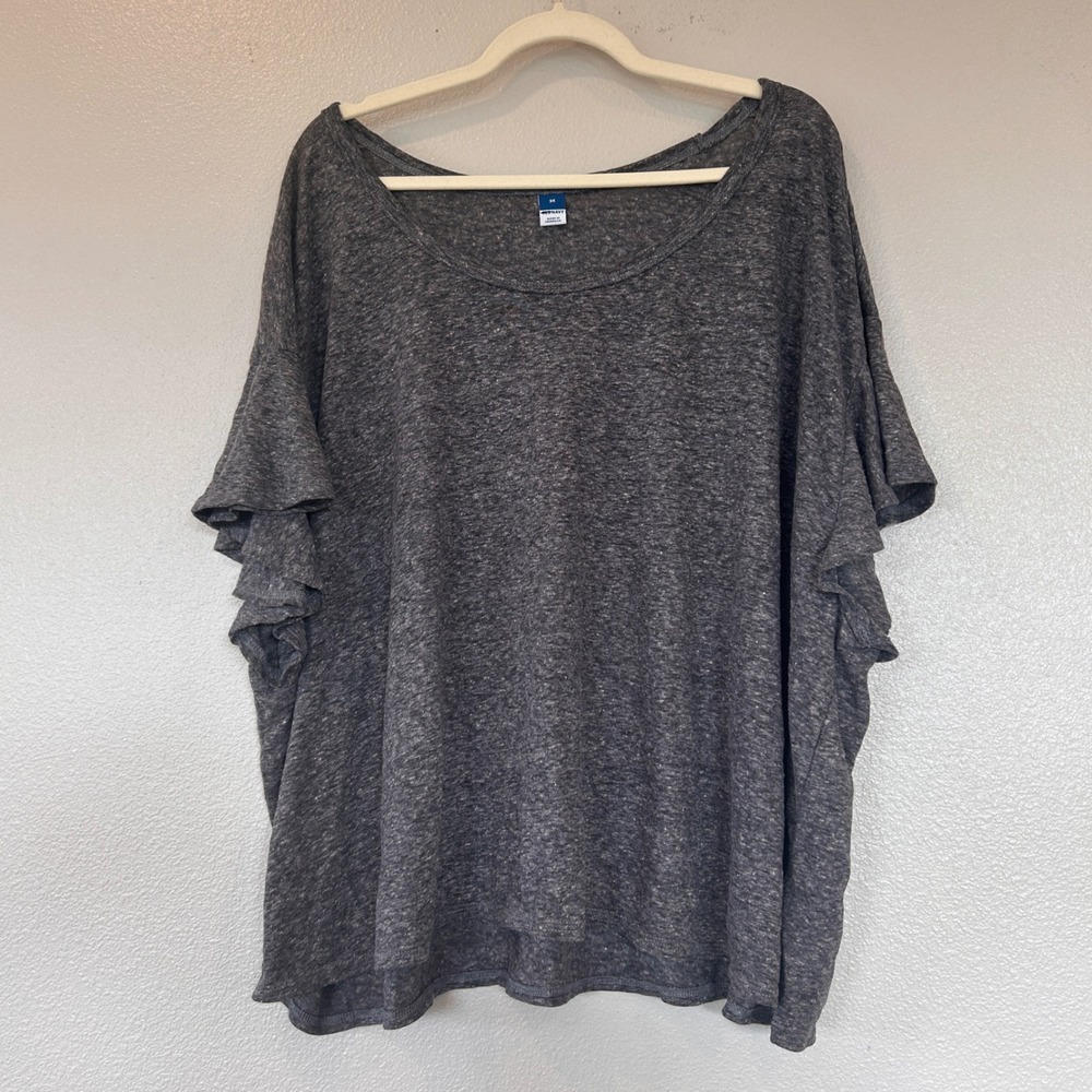 Old Navy Womens 3X Charcoal Gray Heathered Linen Blend Ruffle Sleeve Scoop Top